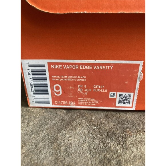 Nike Vapor Edge Varsity Football Cleats White Orange Size 9 CI4756-104 New
